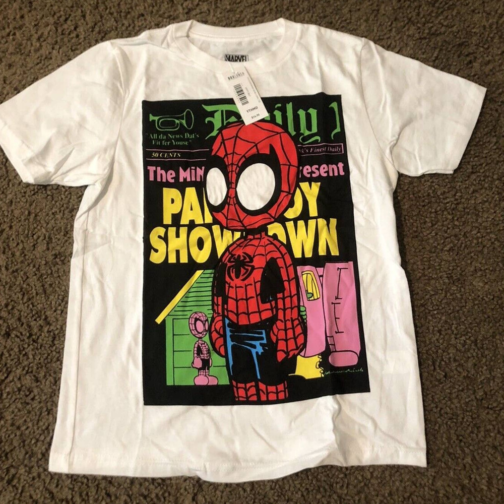 Box Lunch Marvel White T Shirt Spider-Man Kids Medium R2